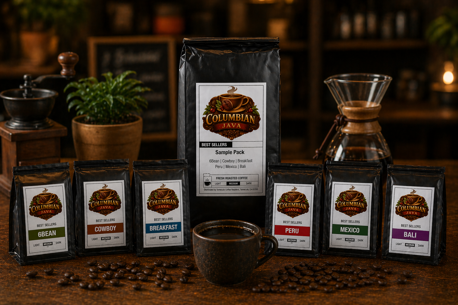 Best Sellers Sample Pack: 6Bean, Cowboy, Breakfast, Peru, Mexico, Bali